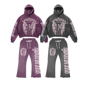 500 GSM surdimensionné personnalisé brodé gris lavage Boxy Fit Crop Hoodies en détresse impression numérique lavage à l'acide Boxy Fit grande taille - Product Image 1