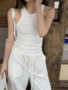 Logo personnalisé grande taille femmes débardeur couleur unie tricoté coton tissu Slim Fit blanc débardeur respirant débardeur porter - Product Image 5