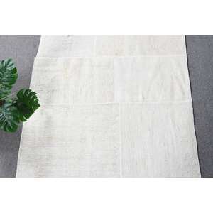 Alfombra de lana blanca moderna, 3x17,9 pies, patrón de retales de tejido plano turco, alfombra para sala de estar con respaldo de látex - Product Image 5