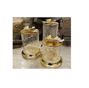 Gold Brass and Glass <b>Cookies</b>/Biscuits Foods Canister Set of 3 for Kitchenware Latest Design Crackle Glass Dry Fruits Canister - Product Image 4