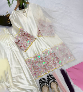 Conjunto de Salwar Kameez de Seda Crepé Natural Pakistaní Tradicional para Invierno, con Dupatta, Última Colección de Diseñador, Superventas - Product Image 2