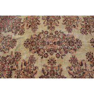 Tapis turc vintage classique Beige rouge 5.3x7.6 pieds laine patchwork grande surface avec support en latex pour couloir ou chambre à coucher - Product Image 5