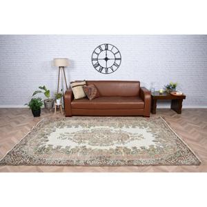 5.9x9 ft Vintage Rug, Turkish Large Rug, <b>Brown</b> White Floral <b>Wool</b> Rug - Product Image 1