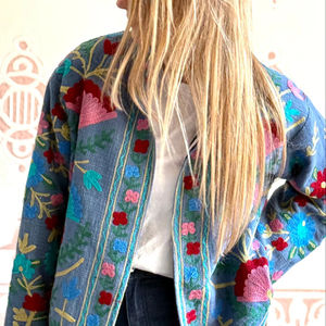 New Trending Unisex Coat for Autumn Ethnic Short Jacket Perfect Uzbek Cotton <b>Velvet</b> Suzani Embroidery Jacket - Product Image 1