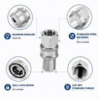 Raccords rapides haute pression en acier inoxydable 3/8" NPT, ensemble d'adaptateurs filetés mâle et femelle pour équipement de lavage automobile