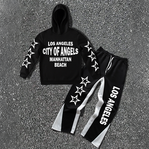 ชุดวอร์มลายกรดซีดจางของผู้ชายชุดวอร์มปักลายเสื้อยืดมีฮู้ดโลโก้ DTG เสื้อวอร์มกางเกงขาบาน - Product Image 1