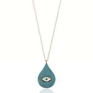 Oeil Poire Conception Turquoise Zircon Pierre Charme Pendentif Turc Fabriqué À La Main En Gros 925 Argent Sterling Bijoux - Product Image 1