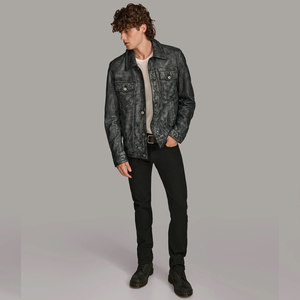 Venta al por mayor para los hombres de estilo Denim lavado encerado de piel de oveja chaqueta de cuero genuino para los hombres personalizados para OEM - Product Image 6