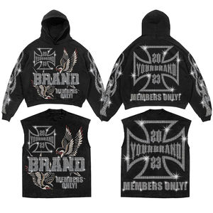 Nouveau sweat-shirt décontracté à coupe régulière, uni, lavage à l'acide, strass, luxe, homme, ample, polyester/coton, poches, sweat-shirt d'hiver, pantalon de survêtement - Product Image 5