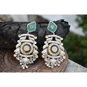 traditional new design handmade <b>silver</b> look alike brass stone stud big ghungro hoop earing for girls and women - Product Image 2