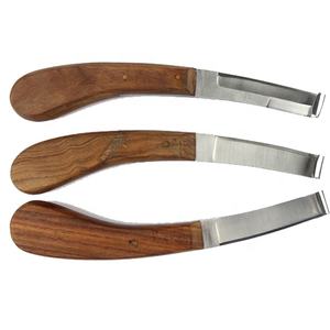 Cuchillo de pezuña reutilizable de doble filo al por mayor, instrumento veterinario de acero al carbono, mango de madera para mano izquierda y derecha, caballo, ganado - Product Image 5