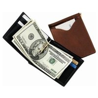 Dompet Klip Uang Kulit Coklat Saku Depan, dengan Personalisasi