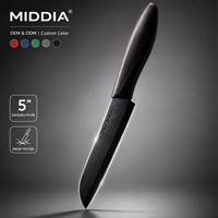 Couteau Santoku en céramique de style japonais MIDDIA de 5 pouces, testé par chute, couteau de chef en céramique noire écologique avec manche ergonomique