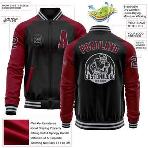 Bomber personnalisé noir cramoisi-gris Varsity Letterman deux tons veste à glissière coupe-vent Streetwear vintage veste universitaire pour hommes - Product Image 1