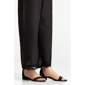 Pantalones Anchos de Satén Negro IUSTTR-42013, Cintura Alta, Antiarrugas, Transpirables, Formales, con Adornos de Encaje, 100% Seda, Corte Recto - Product Image 1