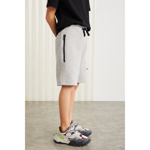 Shorts Bermuda en coton uni avec cordon de serrage, poches et logo pour enfants, vêtements décontractés GRIMELANGE - Product Image 4
