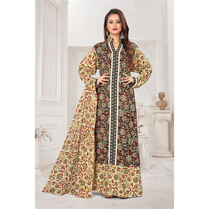 Robe longue kaftan en coton blanc de Dubaï pour femmes, col en V, manches longues, jalabiya marocaine, abaya tendance, style turc et arabe - Product Image 2
