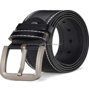 Ceinture décontractée pour hommes en cuir véritable fait à la main pour jeans ou pantalons avec boucle en alliage de zinc élégante tailles personnalisées et coutures blanches - Product Image 3