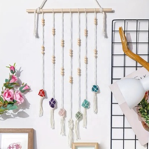 Tenture murale en cristal naturel-Pierre précieuse non polie à sept chakras avec bâton en bois, conception d'arbre de vie pour la méditation - Product Image 1