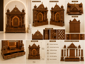 Mandir Devocional Personalizado para Shiv Pooja con Pilares de Elefante, Mandir de Madera de Gran Tamaño con Acabado en Nogal Antiguo, EE. UU. - Product Image 6