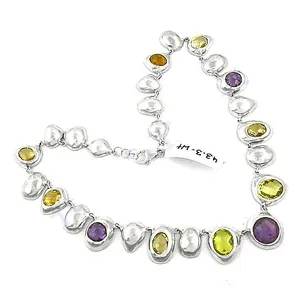 Collier Statement en Cristal Art Palace, Argent 925, Améthyste, Citrine, Goutte d'Eau, Sertissage clos, Style Bohème, pour Femme, Quotidien et Mariage - Product Image 1