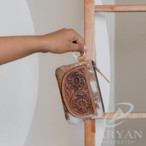 Porte-monnaie en cuir de vachette et taillé avec porte-clés Western Change sac à main femmes fermeture éclair porte-monnaie personnalisé en cuir véritable Mini portefeuille - Product Image 1