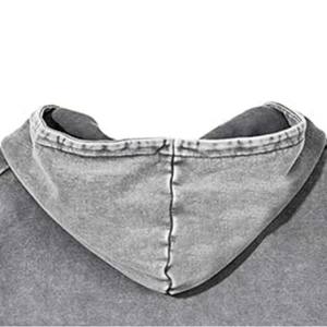 Vente en gros de sweats à capuche surdimensionnés délavés à l'acide vintage pour hommes tissu tricoté avec logo en éponge française personnalisé - Product Image 5