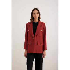 Ladies Reversible PU <b>Leather</b> Bomber <b>Jacket</b> with Sequins and Red Buttons - Product Image 1