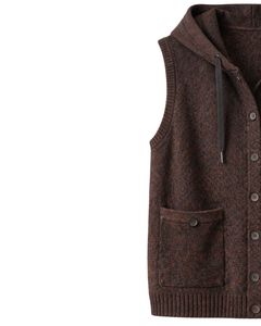 Chaleco de Punto con Capucha Marrón del Fabricante, Chaleco de Lana Acrílica sin Mangas con Botones en la Parte Delantera, Cárdigan de Invierno con Bolsillos, OEM ODM - Product Image 3
