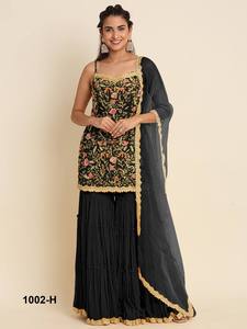 Mode d'hiver lourd Dupatta Shalwar Kameez avec Sarara broderie multi-fils papillon Net robe cousue adultes vêtements de fête - Product Image 6
