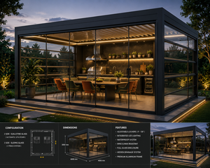 Pérgola Moderna de Aluminio con Recubrimiento en Polvo Blanco, Estructura Rectangular para Patio Trasero con Iluminación LED y Techo de Madera - Product Image 2