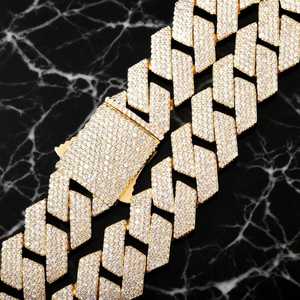 Chapado en oro Iced Round Cut Moissanite Diamond Cuban Link Chain Necklace 925 Sterling Silver Hip Hop Charm Party Gift para amigos - Product Image 5