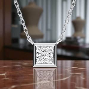 Collar con colgante de bisel de diamante de corte princesa cultivado en laboratorio de 1,00 quilates minimalista moderno 950 platino - Product Image 6