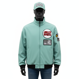 Veste Softshell de conception de transfert de chaleur brodée avec logo personnalisé en molleton de polyester résistant à l'eau coupe-vent à 3 couches de qualité supérieure pour homme - Product Image 1