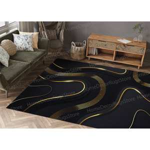 Tapis de bain décoratif moderne en velours de luxe, imprimé en 3D, abstrait noir et or - Product Image 3