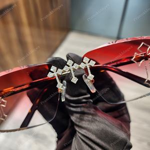 Top Quality New Cut Red Shade Cross Design Moissanite Studded Ice Out <b>Sunglasses</b> for Men Hip Hop Style Party Wear Unisex Glasses - Product Image 2