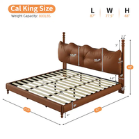 Ensemble de chambre à coucher moderne de luxe en teck, lit king size en cuir PU, 2 tables de chevet extensibles avec rangement, meubles pour appartement, école, hôtel