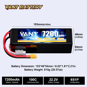 VANT FPV 배터리 드론 배터리 6S Lipo 배터리 7200mAh 100C 높은 에너지 밀도 및 저온에서의 방전 - Product Image 4