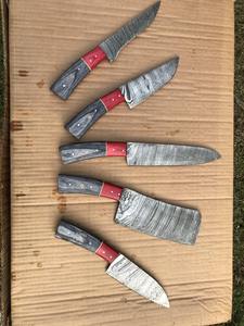 Juego de cuchillos de cocina en acero de Damasco con cuchillo para carne, cuchillo de carnicero y otros estilos. Personalización opcional con funda de cuero. - Product Image 6