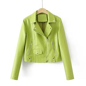 Automne nouvelles femmes fermeture éclair décoration Imitation cuir moto Style col à manches longues veste en cuir manteau - Product Image 1