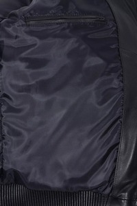 Blouson en cuir matelassé pour hommes Blouson bombardier à col en peau de mouton noir pour hommes - Product Image 6