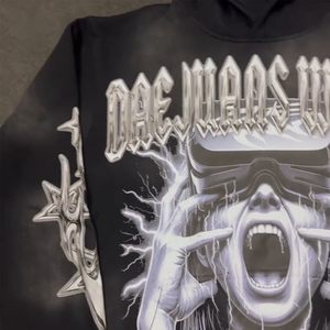 Sudadera con Capucha Personalizada OEM, Estilo Casual Urbano, Tema de Banda de Rock, Lavado Ácido Decolorado al Sol, Impresión Digital para Hombre - Product Image 4