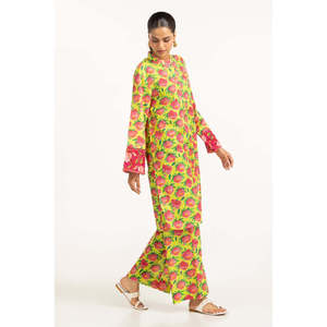 ชุดเซ็ตเสื้อคอจีนแขนยาวพิมพ์ลายผ้าลอนสำหรับผู้หญิง IUSTTS-777 สวมใส่สบาย ระบายอากาศได้ดี เหมาะสำหรับฤดูใบไม้ผลิ/ฤดูร้อน - Product Image 1