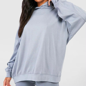 Vente en gros de sweats à capuche oversize pour femmes en polaire, streetwear, couleur unie, coupe ample, épaules tombantes, personnalisables, pour l'hiver - Product Image 3