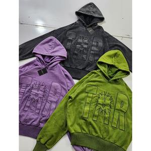 เสื้อฮู้ดผู้ชายทรงโอเวอร์ไซส์ฮิปฮอปโอเวอร์ไซส์ผ้าทอลายนูนมีฮู้ดผ้าคอตตอนไซส์ใหญ่พิเศษ - Product Image 4