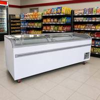 Congélateur commercial à îlot central, à refroidissement direct, avec 3 portes coulissantes en verre, en alliage d'aluminium, à commande numérique