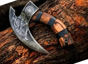 Handmade High Quality <b>Viking</b> Pizza <b>Axe</b> Stainless Steel Kitchen Knife with Wood Handle and Leather Sheath Eco-Friendly for Chefs - Product Image 5