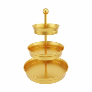 Bandeja de Servicio de 3 Niveles de Buena Calidad con Acabado Dorado, Soporte Vintage para Postres, Exhibición para Hogar y Jardín, para Cocina de Estilo Rústico - Product Image 1