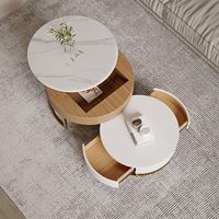 Table basse élévatrice, table basse ronde avec rangement caché, ensemble de 2 pièces de table basse imbriquée