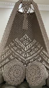 100% fait à la main en macramé suspendu balançoire chaise intérieur extérieur Boho Style gris macramé tissé à la main grand hamac suspendu chaise balançoire - Product Image 6